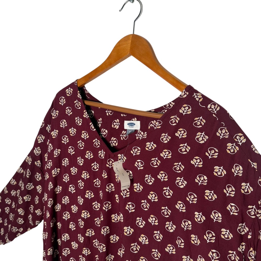 Old Navy Womens‎ XL Short Tunic Dress Floral Print Maroon Casual BOHO Festival - Picture 3 of 12